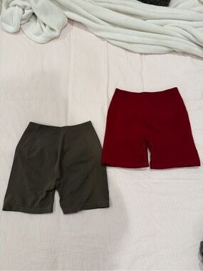 Alphalete Athletic Bike Shorts in Olive Green and Deep Red